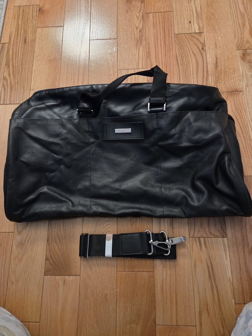 Versace Men's Black Leather Duffel Bag with Detachable Strap